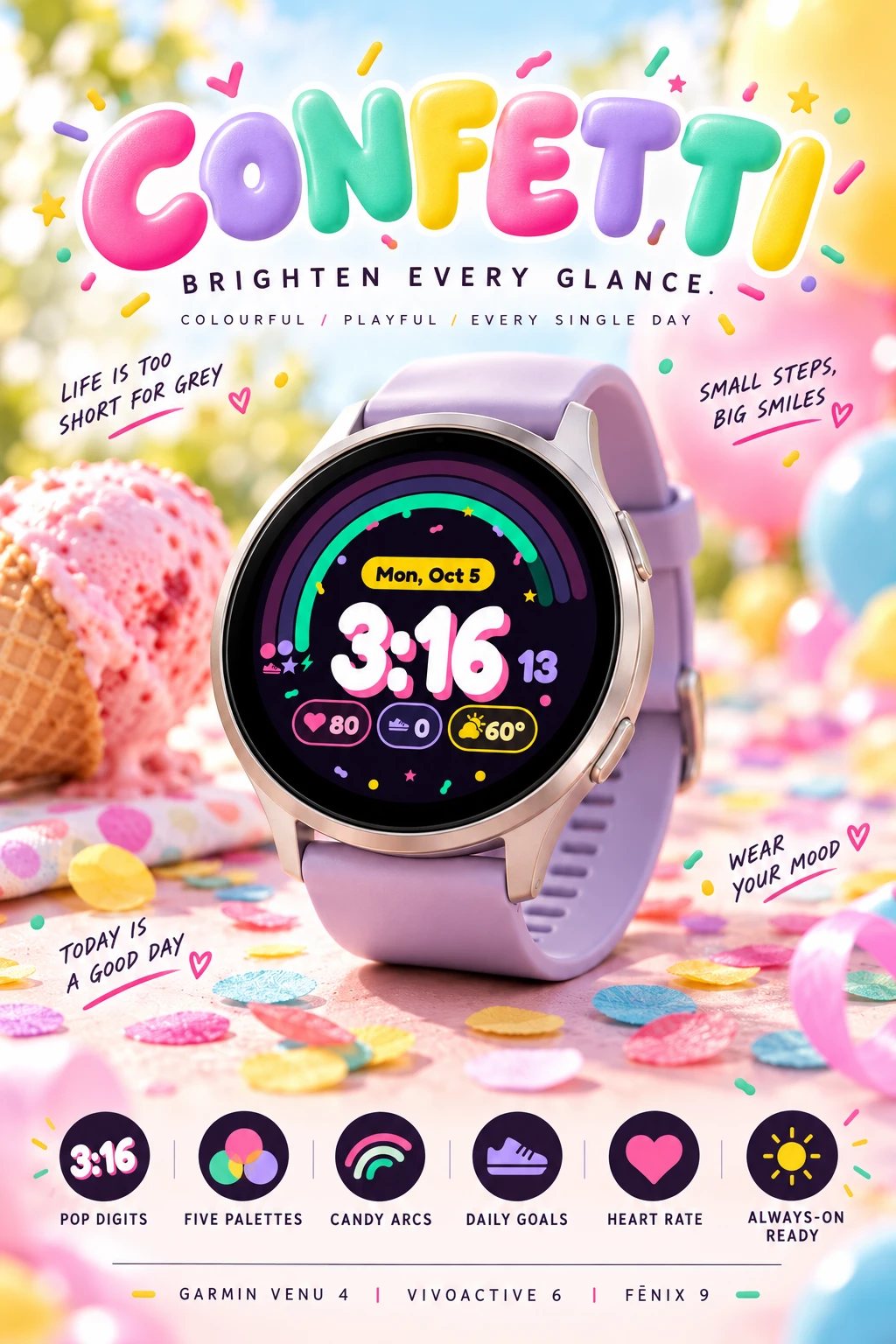 CONFETTI Garmin watch face poster